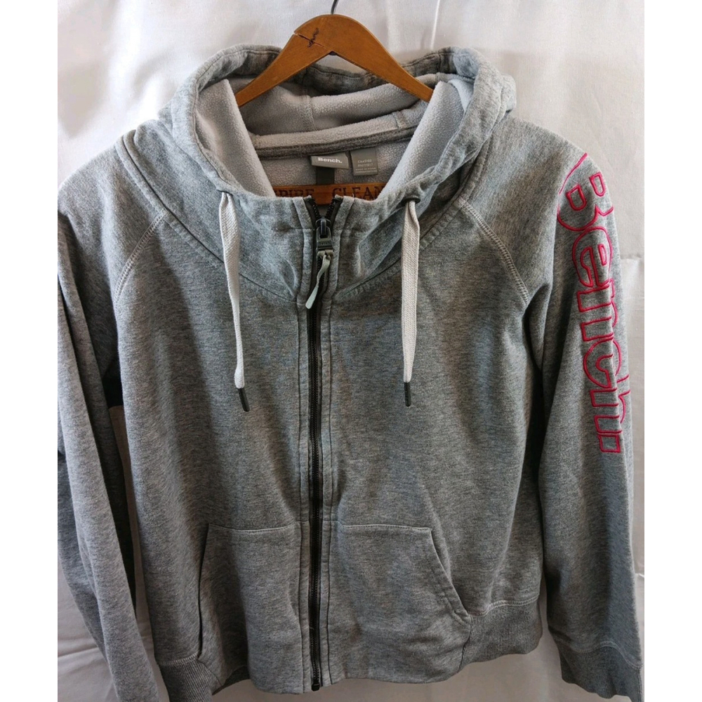 Large Bench Zip Up Women's Hoodie Sweater Pullover Grey With Arm Logo